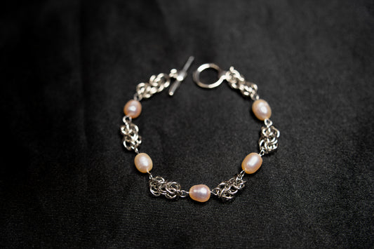 Peach Pearl Byzantine Bracelet