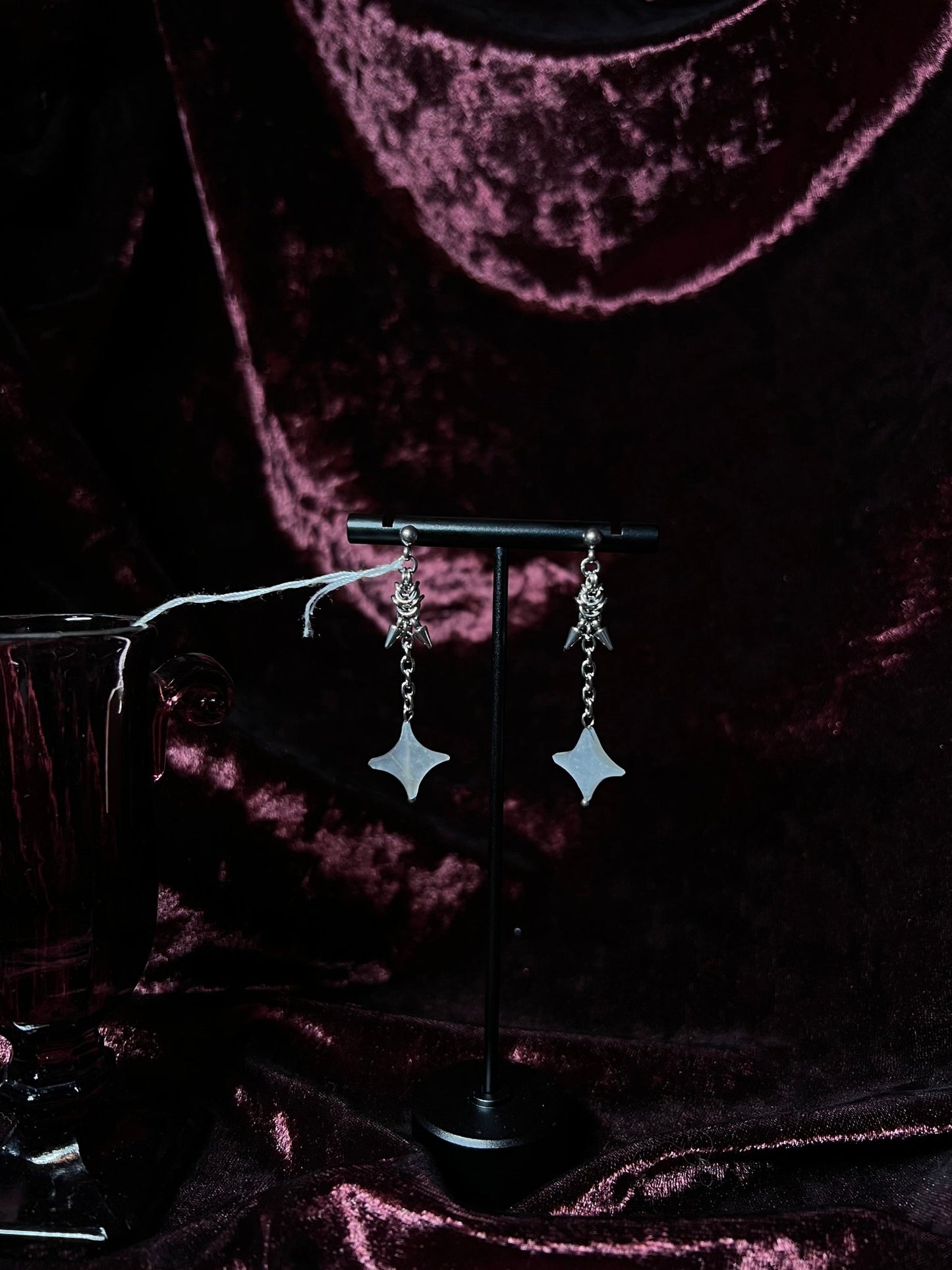 Micro-Byzantine studs with Moonstone Stars