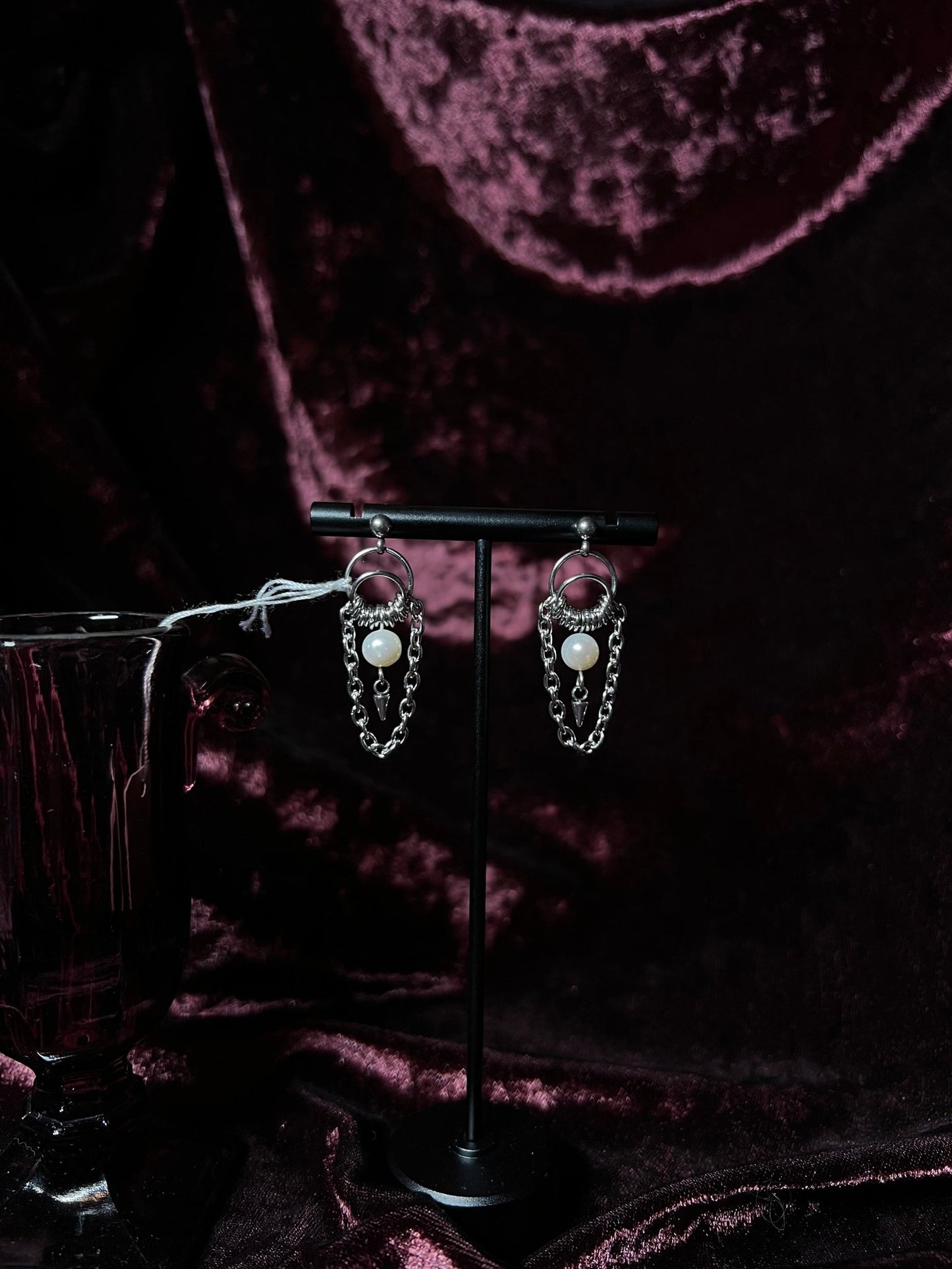 White Pearl Earrings with Spikes