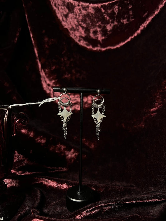 Moonstone Star Earrings (small chain)