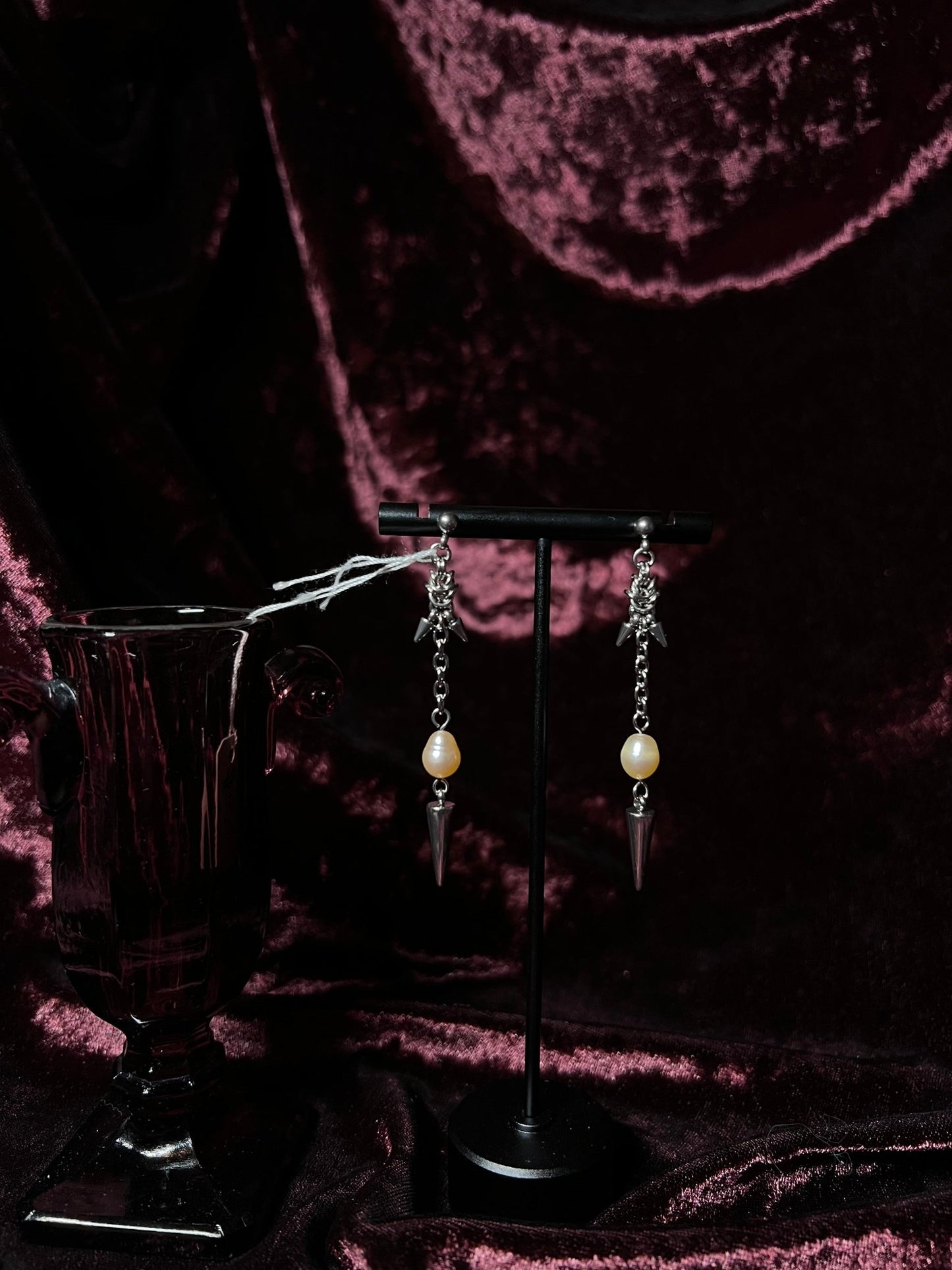 Micro-Byzantine Peach Pearl Spikey Earrings